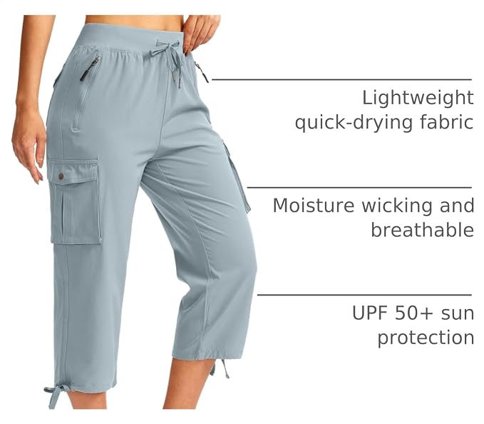 Soothfeel Women's Cargo Capris Pants with 6 Pockets Lightweight Quick Dry Travel Hiking Summer Pants for Women Casual