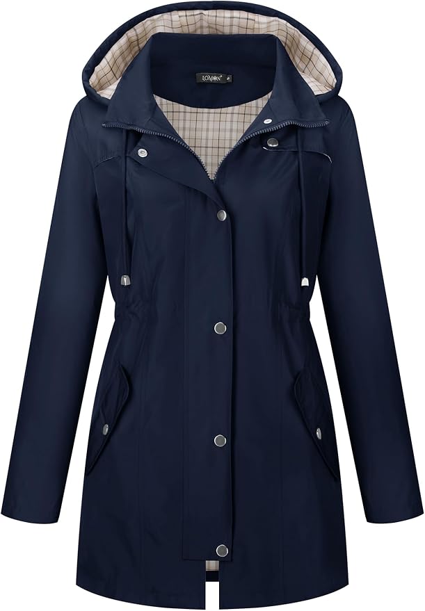 LOMON Women Waterproof Outdoor Hiking Raincoat Women Lined Rain Jacket Lightweight Hooded Jackets Trench Coats