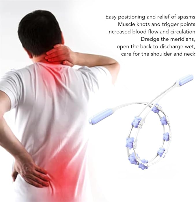 Back Massage Roller Rope, Manual Balll Pull Back Strap with 8 Rollers, Handheld Cellulite Self Massage Tool for Body Shaping, Leg Muscle Relief (Blue)