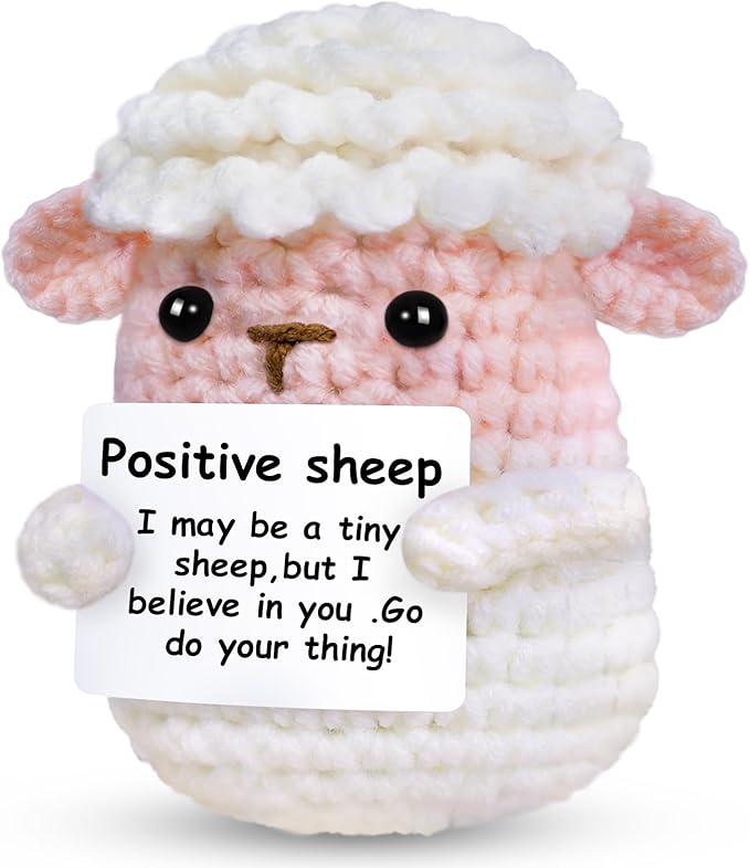 PARTY TONIGHT Positive Crochet Sheep with Affirmations Cards Sheep Gifts,Mini Knitted Positive Crochet Animals Lamb Emotional Support Crochet Sheep for Motivational Gift Sheep Decor