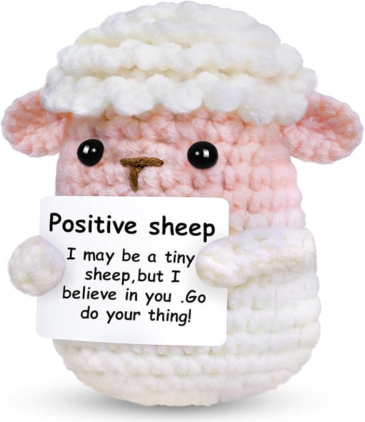 PARTY TONIGHT Positive Crochet Sheep with Affirmations Cards Sheep Gifts,Mini Knitted Positive Crochet Animals Lamb Emotional Support Crochet Sheep for Motivational Gift Sheep Decor