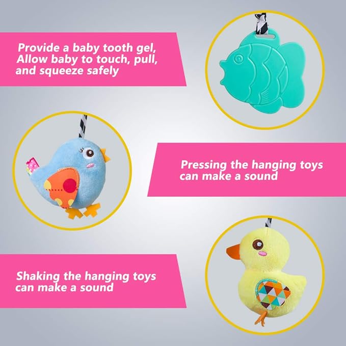 Baby car seat Toys, Activity Spiral hangings pram Toys, Plush Crib Toys with Squeaky for boy or Girl (Duck)
