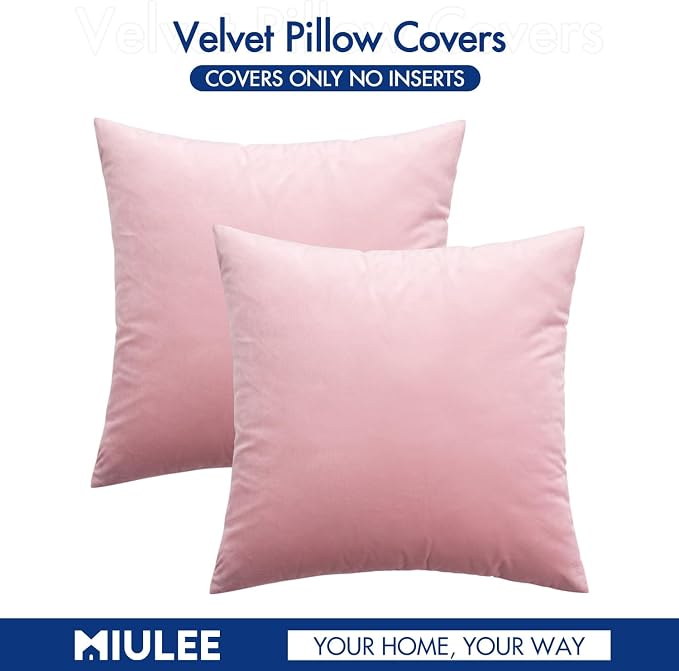 MIULEE Velvet Throw Pillow Covers 18x18 Inch Pack of 2 Bright Pink | Soft Solid Decorative Pillow Covers, Modern Luxury Home Decor, for Couch Chair Sofa Bedroom Livingroom