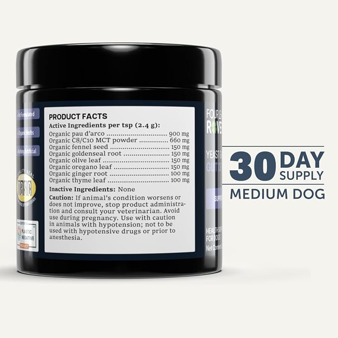 Dog Yeast Support for Itchy Skin, Ears & Paws - Four Leaf Rover Yeast Guard - Veterinarian Formulated with Organic Herbs - Helps Support Normal Yeast Levels & Healthy Skin - 30 Day Supply