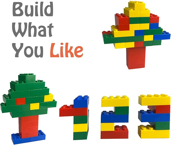 200 Piece Classic Building Bricks, 2x4 Bulk Bricks STEM Creative Building Toys, Red, Yellow, Blue, Green