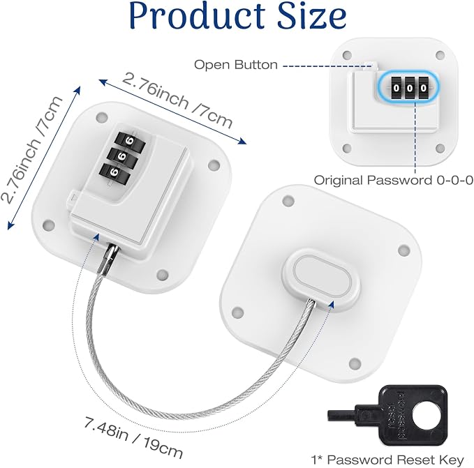 Fridge Refrigerator Lock with Combination, Heavy Duty Lock for Cabinet, Drawers, Closet, Safety Easy Install No Keys Needed (White-4Pack)