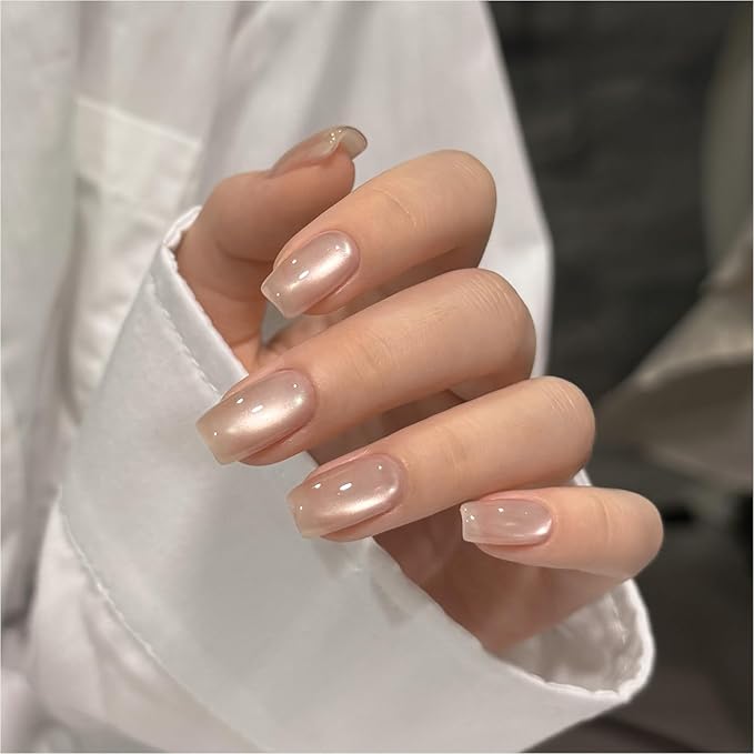 GAOY Nude Glassy Cat Eye Gel Nail Polish, 16ml Glitter Holographic Nail Polish with Magnet, Reflective Translucent UV Light Cure, 3106 Dawn Seashell