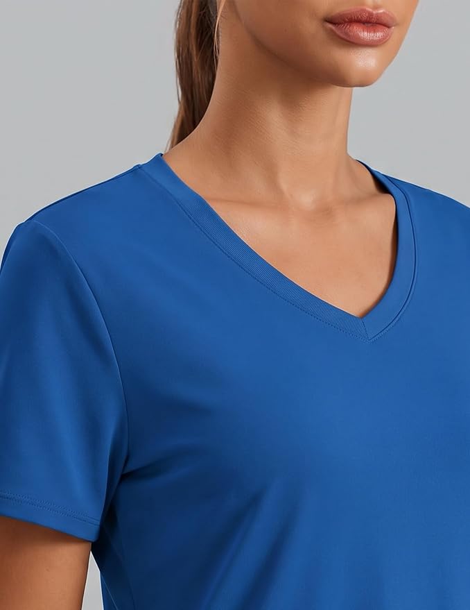 PINSPARK Soft Workout Tops for Women Short Sleeve V Neck Moisture Wicking UPF 50+ Sun Protection Quick Dry Gym Shirts