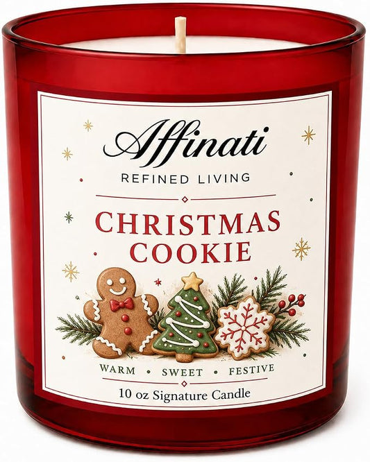 Affinati Christmas Cookie 10 oz Scented Candle – Long Lasting Holiday Soy Blend Candle for Home, Strong Scent Throw Sweet Vanilla Gourmand Bakery Candle, Premium Clean Burning Festive Gift