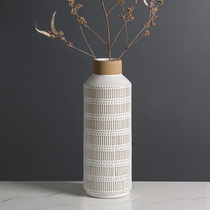 Rustic Large Ceramic Vase for Living Room Bedroom 15.75'' Farmhouse Flower Vase for Fake Plant Home Decor Office Table Shelf Fireplace Centerpieces Retro Vintage Classic Modern Gift