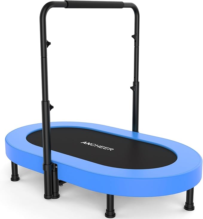 ANCHEER 56" Double Mini Trampoline for Kids, Mini Rebounder with 5-Level Adjustable Handle, Parent-Child Trampoline for Kids, Max Load 220lbs, Fun for Indoor/Outdoor