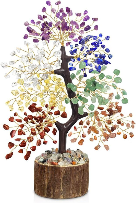 7 Chakra Tree - Crystal Tree of Life, Birthday Gifts for Women, Christmas Gifts, House Warming Gift, Chakra Healing Crystals Positive Energy for Spiritual Meditation and Home Office Desk Decor