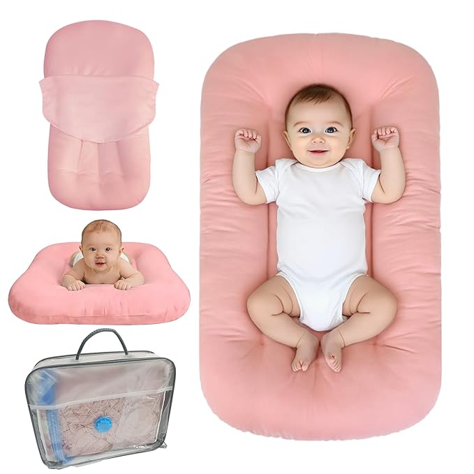 Baby Lounger for Infants Babies 0-24 Months, Bionic Organic Lounger, Soft Cotton Breathable Infant Floor Seats & Loungers for Newborn Baby Shower Gifts (Pink)