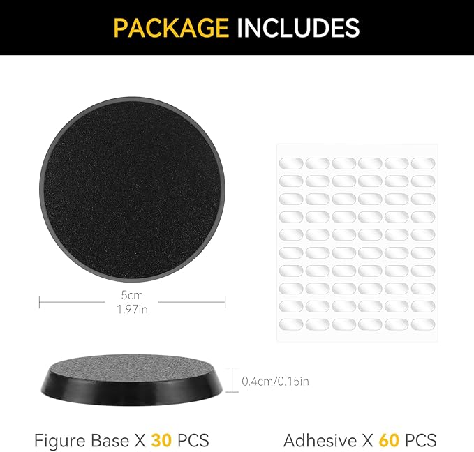30PCS Figure Stand Base with 60PCS Adhesive for 4 Inch Fuko Pop, 1.97 Inch Black Round Plastic Bases No Peg, Doll Model Storage Organizer Display Holder Accessories for Action Figures
