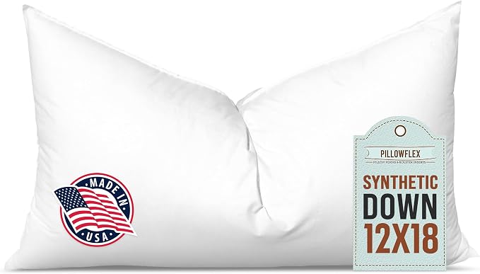 Pillowflex Synthetic Down Pillow Insert 12x18 in - Karate Chop Pillow | Small Rectangle Sham Form, Plush Polyester Cotton Blend, Cloud-Like Comfort, Clump-Resistant Fill, Smooth Elegant Finish