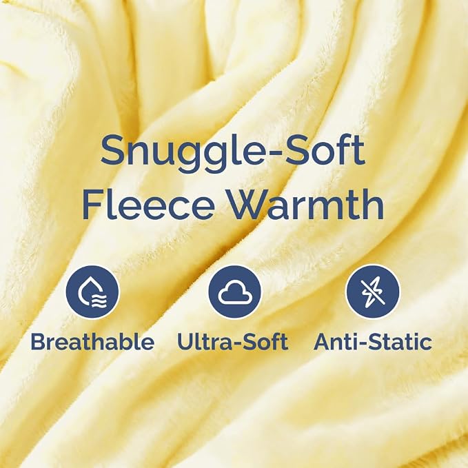 Fleece Blanket Throw XL Size - Ultra-Soft Flannel Fleece Blanket - Yellow | Soft, Warm, Outdoor Picnic Blanket for Camping, Travel, Lightweight, Cozy, Anti-Static, Home Decor Gifts for Men & Women