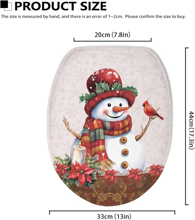 Christmas Toilet Seat Lid Cover Elongated Christmas Decorations Indoor Poinsettia Toilet Seat Cushion Cover with Elastic Band Replacement for Bathroom Decor Machine Washable