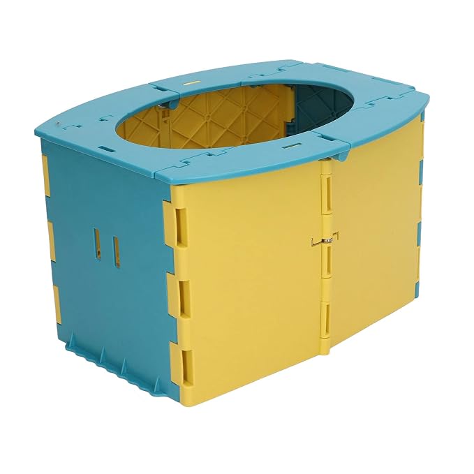 Portable Toddler Toilet, Lightweight Foldable Baby Potty with Cleaning Bag, Easy to Carry and Store, Good for Training Camping Travel (Blue Yellow)