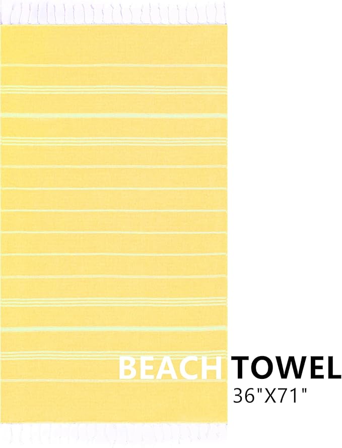 Aegero Turkish Beach Towel, 36"x71" Quick Dry Sand Free Oversized Bath Pool Swim Towel, Lightweight Travel Turkish Towels Vacation Essentials, Yellow