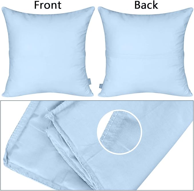 4-Pack 100% Cotton Comfortable Solid Decorative Throw Pillow Case,Thmyo Square Cushion Cover Pillowcase Sublimation Blank Pillow Covers DIY Throw Pillowcase for Sofa(16x16 inch/ 40x40cm,Light Blue)