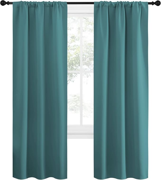 NICETOWN Blackout Curtains for Living Curtains, Three Pass Microfiber Noise Reducing Thermal Insulated Solid Rod Pocket Blackout Window Curtains for Kids Room (Sea Teal, 2 Panels, 34-inch x 72-inch)