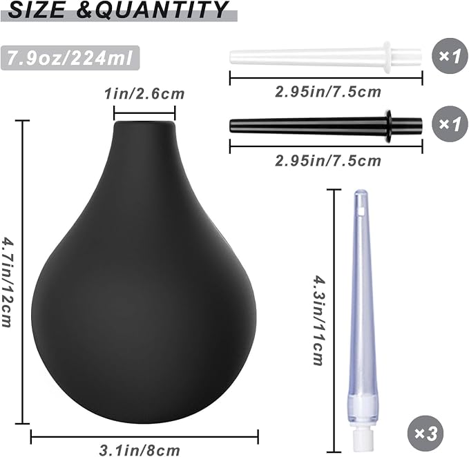 Anal Douche Enema Bulb Kit for Men & Women, 7.9oz Silicone Colon Cleansing Kit with 5 Comfortable Nozzles