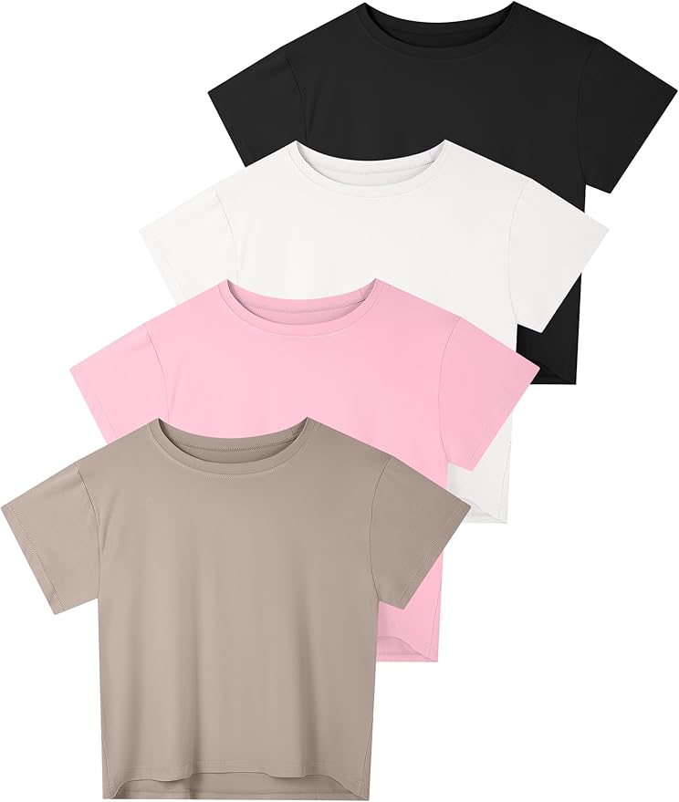 Dalavch 4/6 Pack Women's Crop Top Short Sleeve Athletic Workout Loose Fit | Sports, Exercise, Yoga, Running, Hiking, Gym, Boxy, Baggy, Casual, Tees, Activewear, Cropped, T-Shirts
