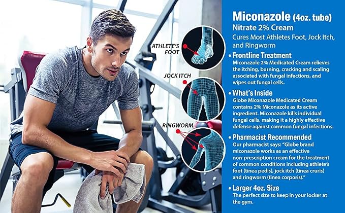 Miconazole Globe (6 Pack) 2% Nitrate 2% Antifungal Cream, Cures Most Athletes Foot, Jock Itch, Ringworm and More. 1 OZ Tube