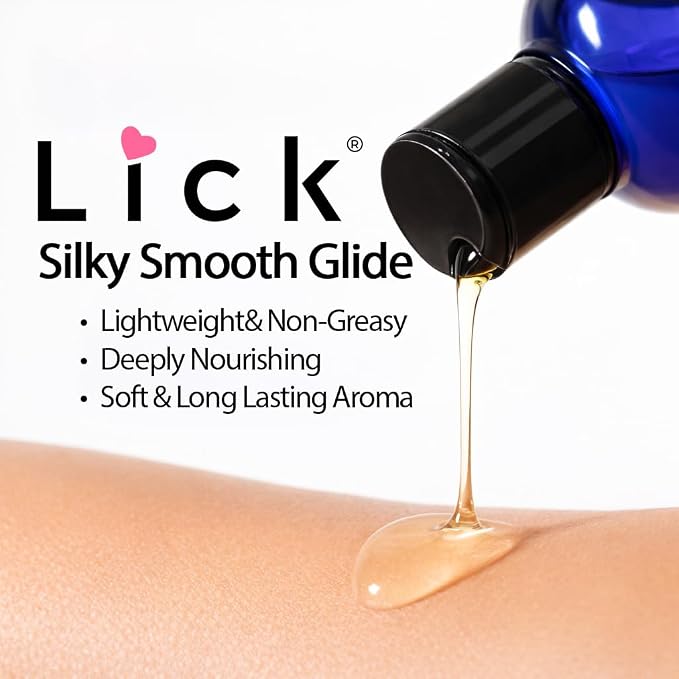 Lick Caramel Chocolate Cream Flavored Massage Oil – Tropical Edible Massage Oil with Sweet Almond Oil & Vitamin E, Hydrating Body-Safe Formula for Relaxing Couples Massage, 4 oz