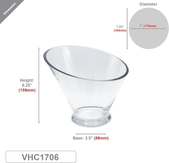 WGVI Slant Cut Calyx Glass Vase, Width 7.25", Height 6.25", Clear Terrarium, Candy Dish, Fruit Jar, Floral Container for Wedding Party Event, Home Office Decor, 1 Piece