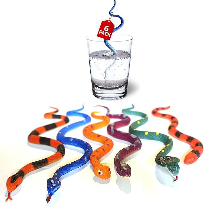 Color Changing Snake Toys – 6 Pack Stretchy Reptile Fidgets for Kids – Sensory Water Creatures for Bath, Pool, Party Favors, Easter Basket, Classroom Prizes – Heat Reactive Slithering Animals