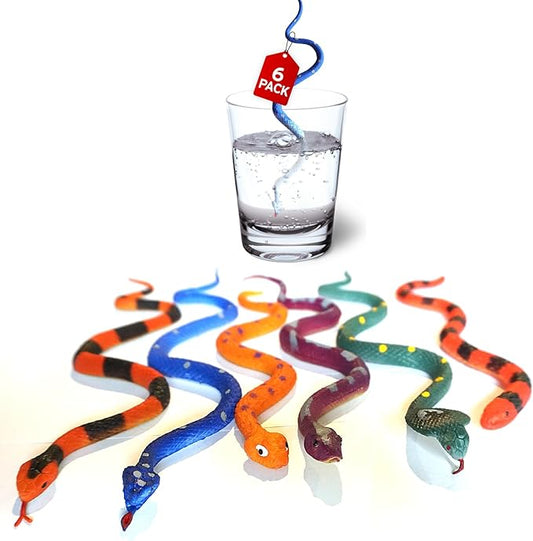 Color Changing Snake Toys – 6 Pack Stretchy Reptile Fidgets for Kids – Sensory Water Creatures for Bath, Pool, Party Favors, Easter Basket, Classroom Prizes – Heat Reactive Slithering Animals
