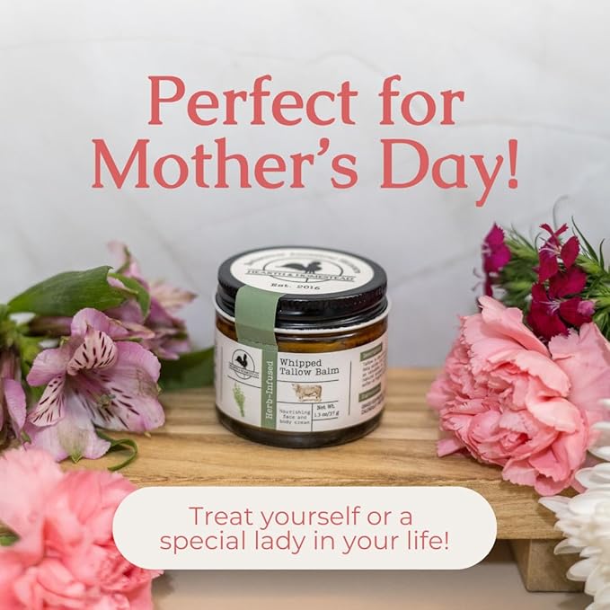 Hearth and Homestead: Handmade Whipped Tallow Balm (Unscented/Herb-Infused) - Organic Body Butter with Infused Olive Oil, for Eczema, Rosacea, Baby - 1.3 oz