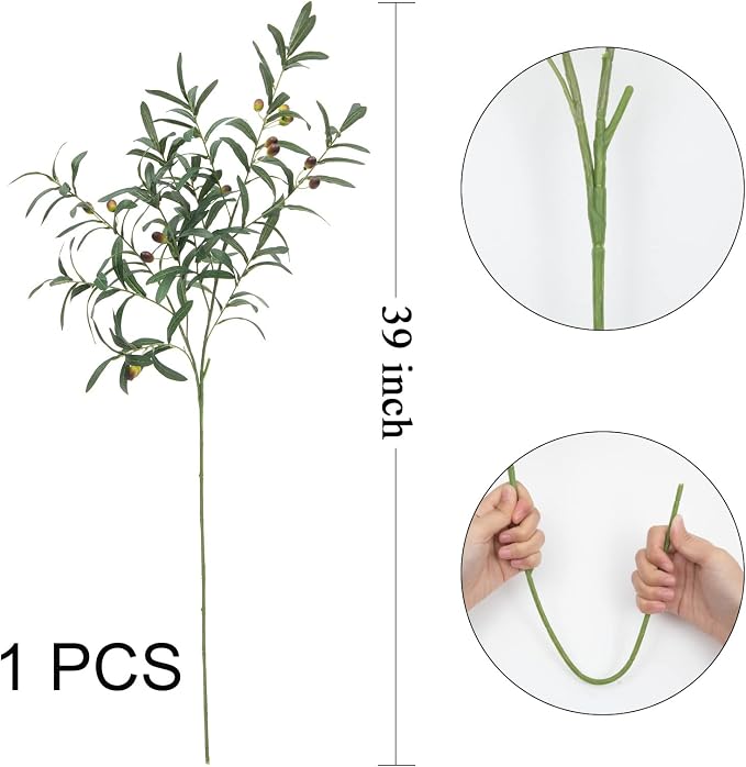 SHACOS 3 PCS 39" Fake Olive Tree Branches Olive Stems Large Tall Artificial Greenery Stems Bulk Faux Olive Branches for Vase Olive Leaves Plant Branch Greenery Decor