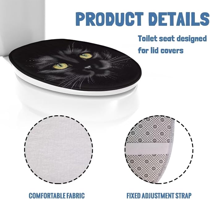 Black Cat Toilet Seat Lid Cover for Bathroom Black Cat Toilet Lid Cover with Elastic Band Elongated Universal Toilet Tank Cover Replacement Toilet Bathroom Cover Elongated Oval Round Lid