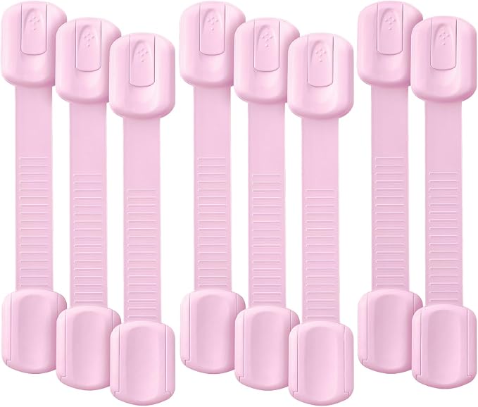 Bates- Child Safety Strap Locks, 8 Pack, Pink, Child Locks for Cabinets and Drawers