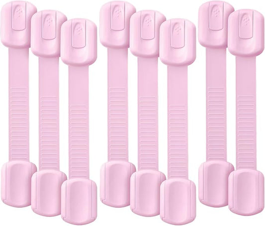 Bates- Child Safety Strap Locks, 8 Pack, Pink, Child Locks for Cabinets and Drawers