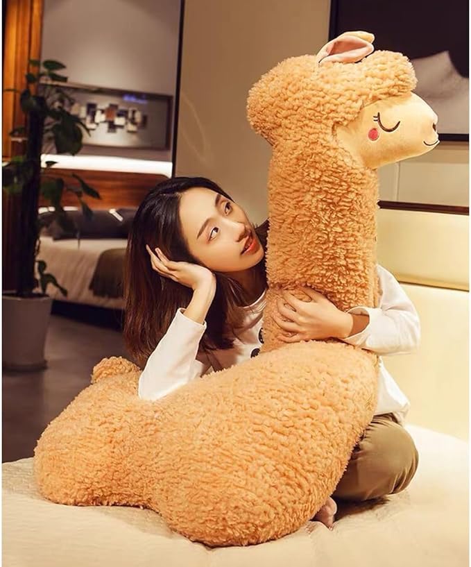 Hofun4U Llama Plush Pillow, 39 Inch Alpaca Plush Long Body Pillow, Alpaca Stuffed Animal, Christmas Holiday Birthday Gift (Brown)