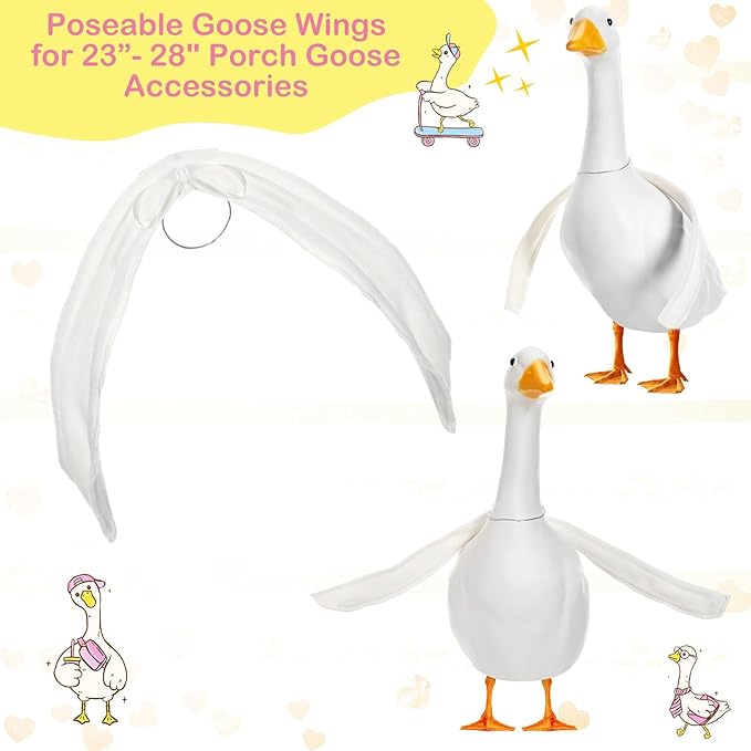 Abbylike 2 Pcs Poseable Goose Wings for 23”- 28" Porch Lawn Goose Outfit Accessories Poseable White Wings for Outdoor Patio Yard Lawn Art Decoration