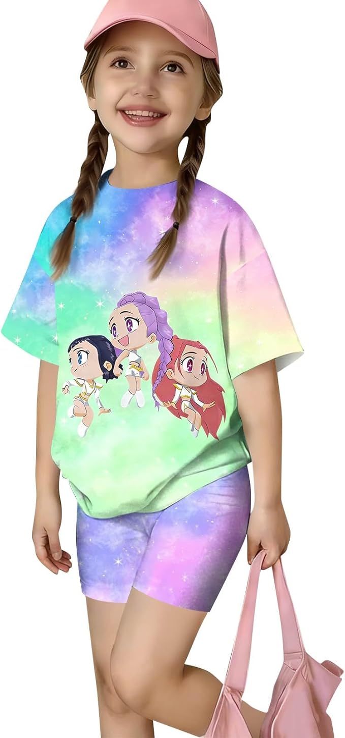 K-POP DEM0N Hunters Outfits for Girls, 2 Piece T-Shirts and Apparel Sets Birthday Gift