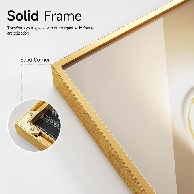 Framed Modern Luxury Large Gold Wall Art for Living Room, Set of 3 Piece Contemporary Paintings Artwork for Walls, Big Size Prints with Gold Frame, Pictures for Hallway, Office Wall Decor 24x36 Inch