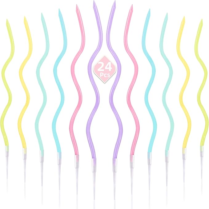 PHD CAKE 24-Count Colorful Pastel Spiral Long Thin Birthday Candles, Cake Candles, Birthday Parties, Wedding Decorations, Party Candles