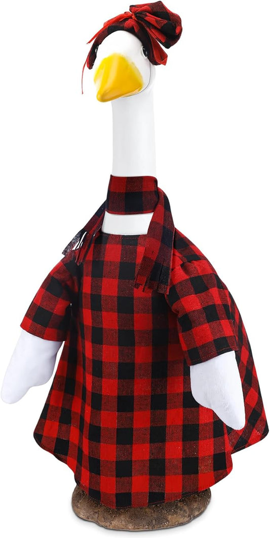 Winter Goose Outfit Burlap Plaid Porch Outfits Yard Clothes Christmas Silly Lawn Shirt for 23'' Cement Plastic Duck Decorations