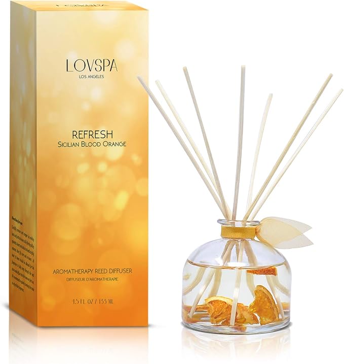 Reed Diffuser Set, Refresh Sicilian Blood Orange Scented Oil Diffuser with Sticks, Home Fragrance Accessories for Bathroom Shelf Decor, Aroma Diffusers for Home or Office Desk, USA Made