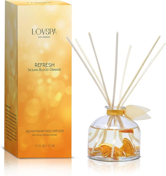 Reed Diffuser Set, Refresh Sicilian Blood Orange Scented Oil Diffuser with Sticks, Home Fragrance Accessories for Bathroom Shelf Decor, Aroma Diffusers for Home or Office Desk, USA Made