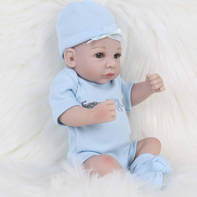 ENADOLL Reborn Baby Boy Doll Realistic Silicone Vinyl 10 inch Soft Body Lifelike Doll Gift Set for Ages 3+ (Open Eyes Blue boy)