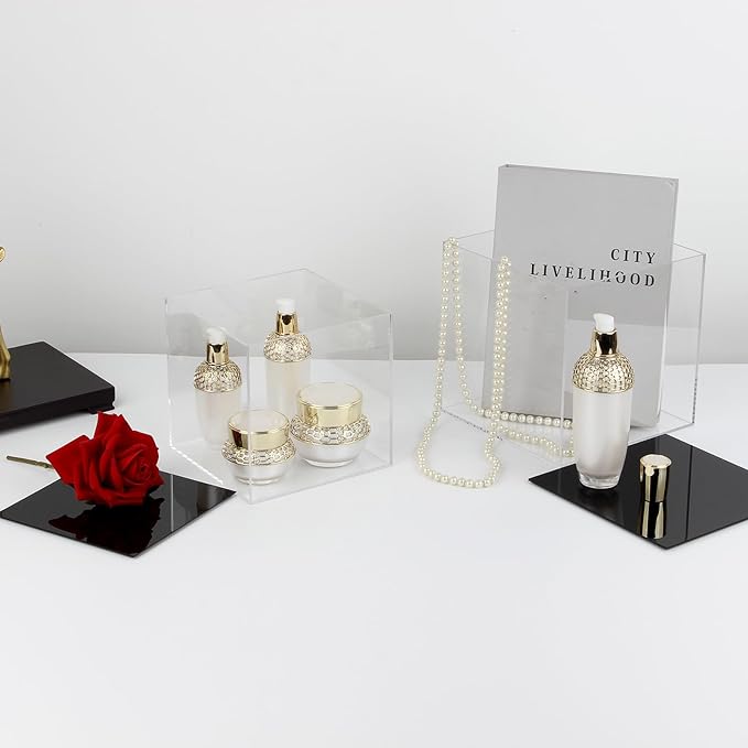 Fully Assembled Acrylic Display Case with Black Base, Clear Cube Dustproof Acrylic Display Box for Collectibles, Alternative Glass Case with Black Stand for Display, 6x6x6Inch