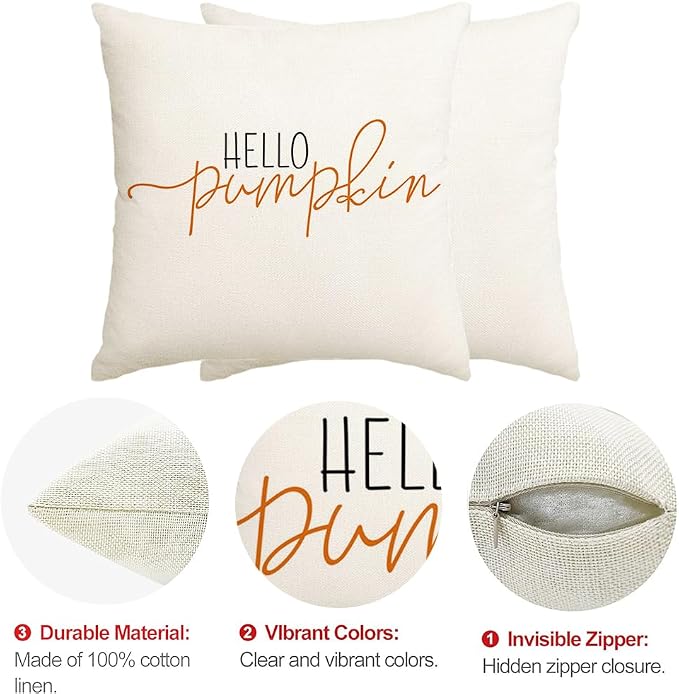 RABUSOFA Fall Pillow Covers 20x20 Inch Fall Decor for Home | Hello Pumpkin Lettering,Indoor Outdoor Use,Harvest Autumn Thanksgiving Decorations for Couch Sofa