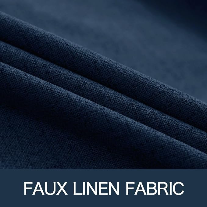 MIULEE Linen Textured Curtains for Bedroom Solid 100% Blackout Thermal Insulated Midnight Blue Grommet Room Darkening Curtains & Drapes Luxury Decor for Living Room 52 x 63 Inch (2 Panels)