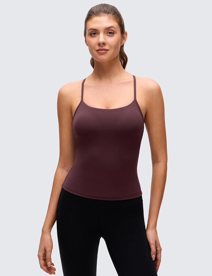 CRZ YOGA Butterluxe Racerback Tank Tops for Women - Scoop Neck Spaghetti Strap Padded Workout Camisole with Built in Bra